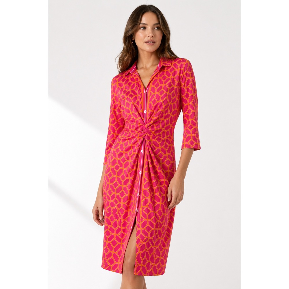 Gretchen Scott Twist & Shout Dress Lucy in the Sky Pink Orange Geometric Large